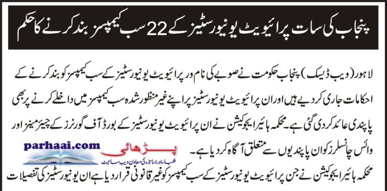 Seven Universities Banned in Punjab By HED