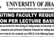 University Of Jhang Visiting Faculty required
