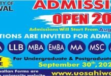Admissions Open in University of Sahiwal Fall 2020