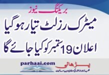 Matric Result Will Be announced on 19Th September 2020