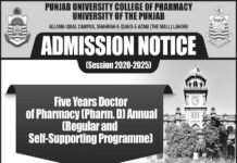 D-Pharmacy Admissions in Punjab University 2020