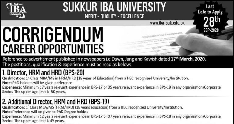 Sukkar IBA Career Opportunities 2020