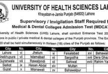 UHS Invigilation Staff Required for MDCAT Test 2020