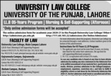 University Law College Admissions 2020 (University of Punjab)