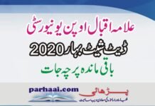 AIOU Date Sheet Spring 2020 (Remaining Papers)