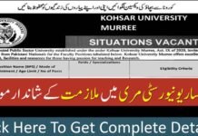 Kohsar University Muree Jobs 2021