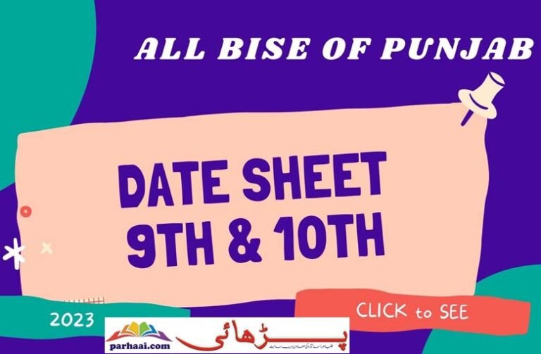 Date Sheet 9Th & 10Th 2023 All BISE Punjab