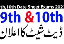 Date Sheet 9Th & 10 All BISE Punjab 2023
