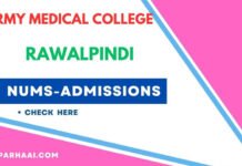 NUMS Admissions 1St Year MBBS/BDS Army Medical College Rawalpindi 2023-24
