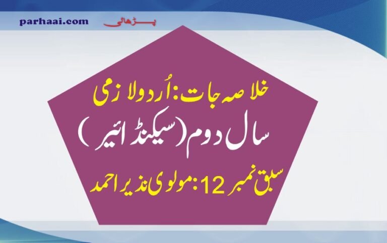Molvi Nazir Ahmed by Shahid Dehlvi 2nd Year Urdu Khulasa