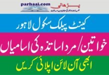 Cantt Public School Lahore Teaching Jobs 2024