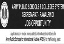 Army Public School Rawalpindi announces Teaching Jobs 2024