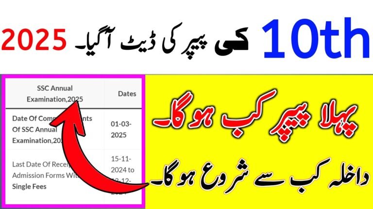 BISE PUNJAB DATE SHEET 10TH SSC PART-I 2025