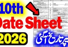 Date Sheet SSC-II (10th) All BISE Punjab 2026