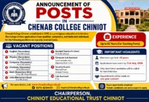 Chenab College Chiniot Campus Teaching Jobs 2026
