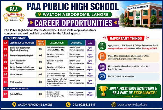 Pakistan Airports Authority Schools Teaching Jobs 2026-1