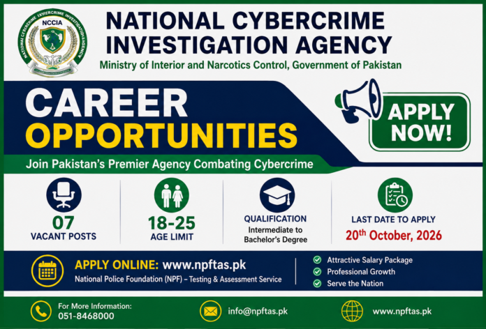 Jobs announcement in National Cyber Crime Agency Pakistan 2