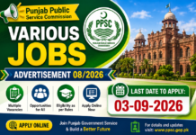 Punjab Public Service Commission (PPSC) Various Jobs – Advertisement No. 08/2026