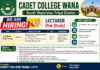 Pakistan Study Lecturer Job in Cadet College WANA